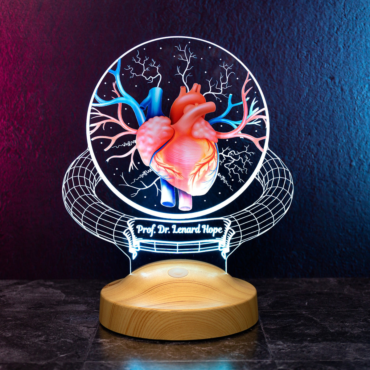 Personalisierte 3D-Lampe für Herzchirurgen, Kardiologengeschenk mit UV-Druck
