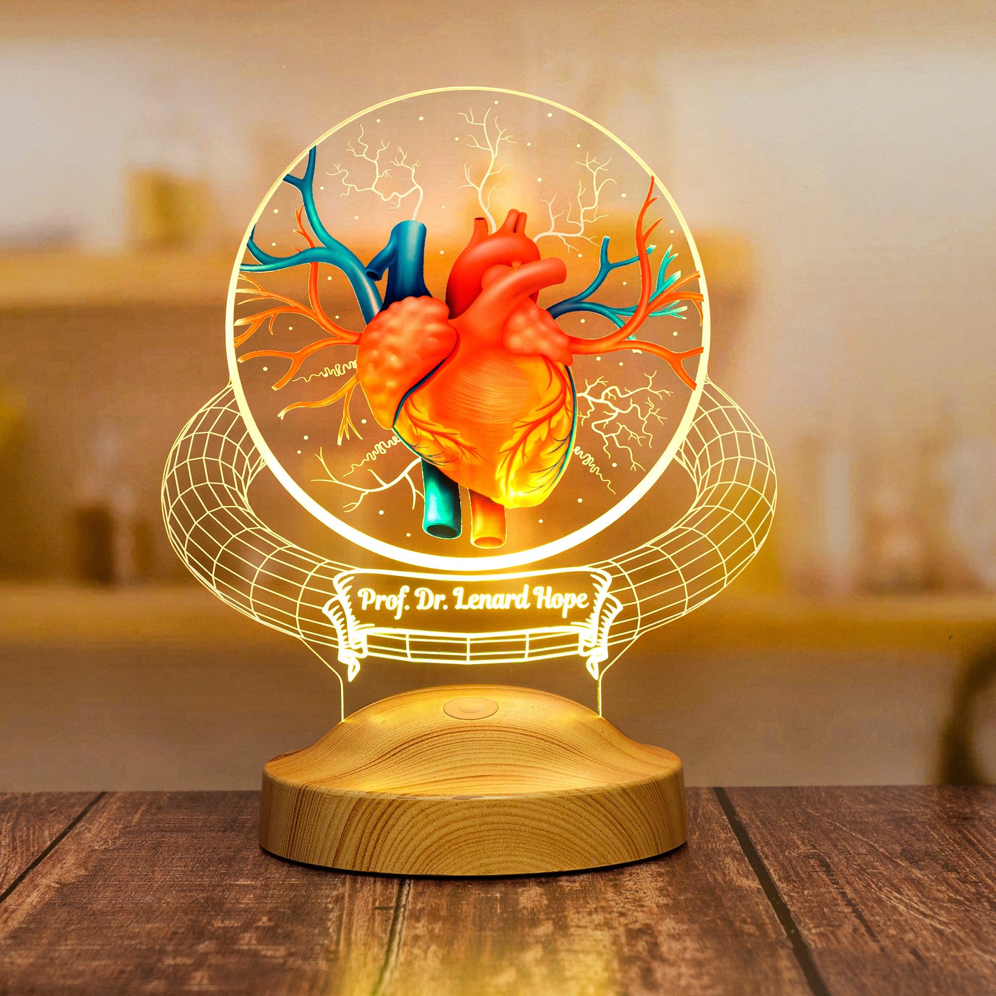 Personalisierte 3D-Lampe für Herzchirurgen, Kardiologengeschenk mit Gravur
