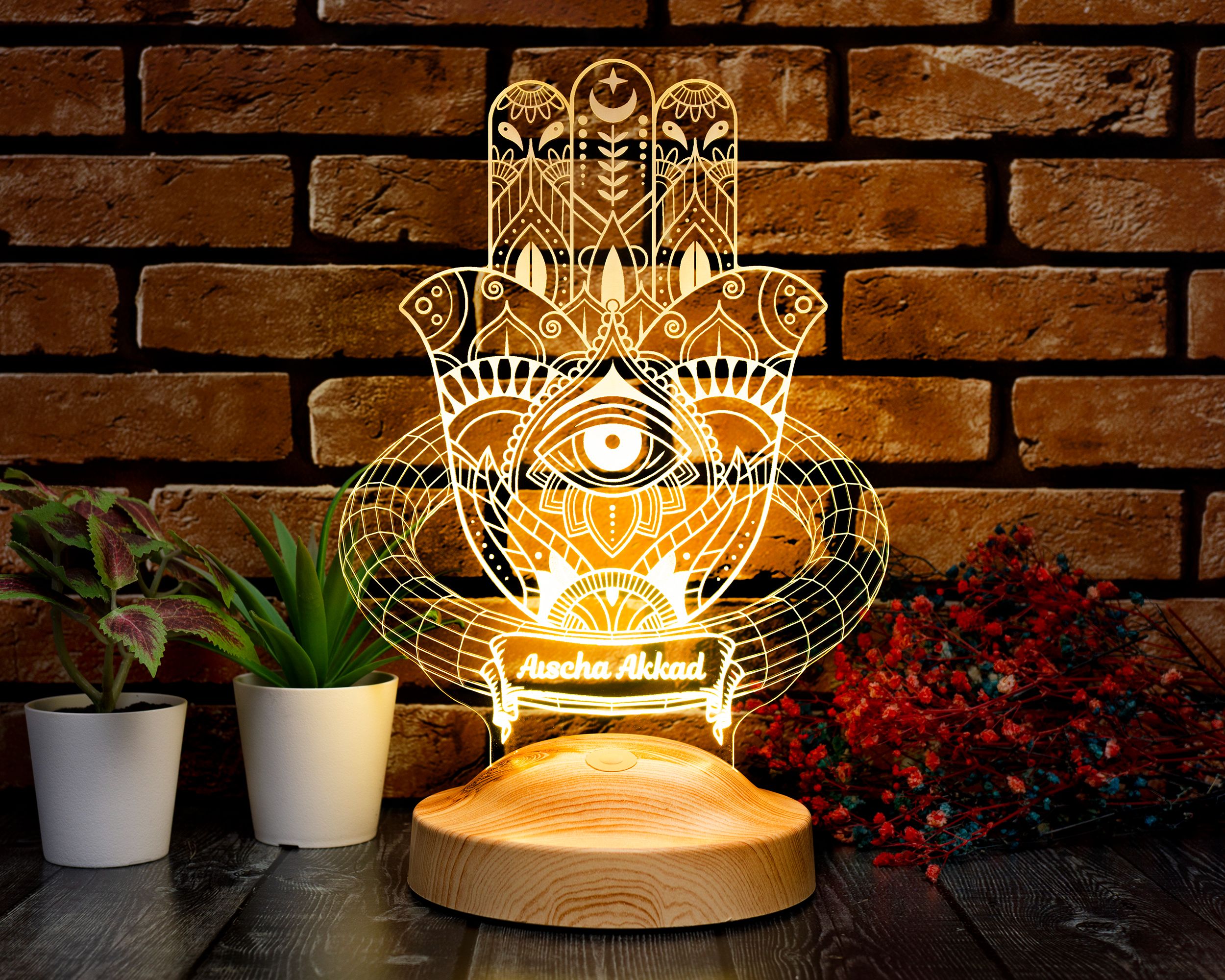 Hamsa Ramadan Deko Islamische Eid Mubarak Dekoration 3D Led Lampe