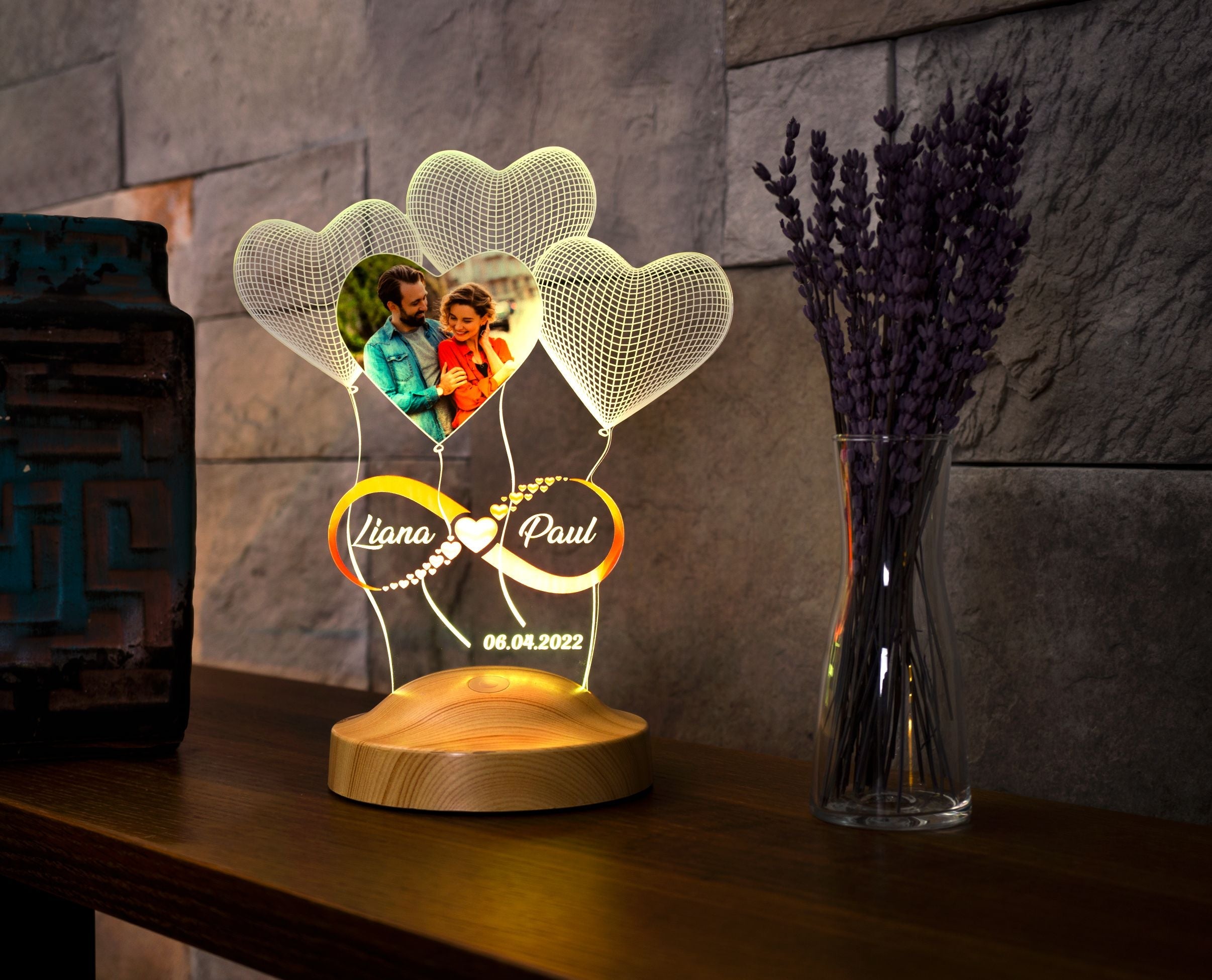 Foto Lampe mit Wunschtext & Bild Nachtlicht Unendliche Liebe