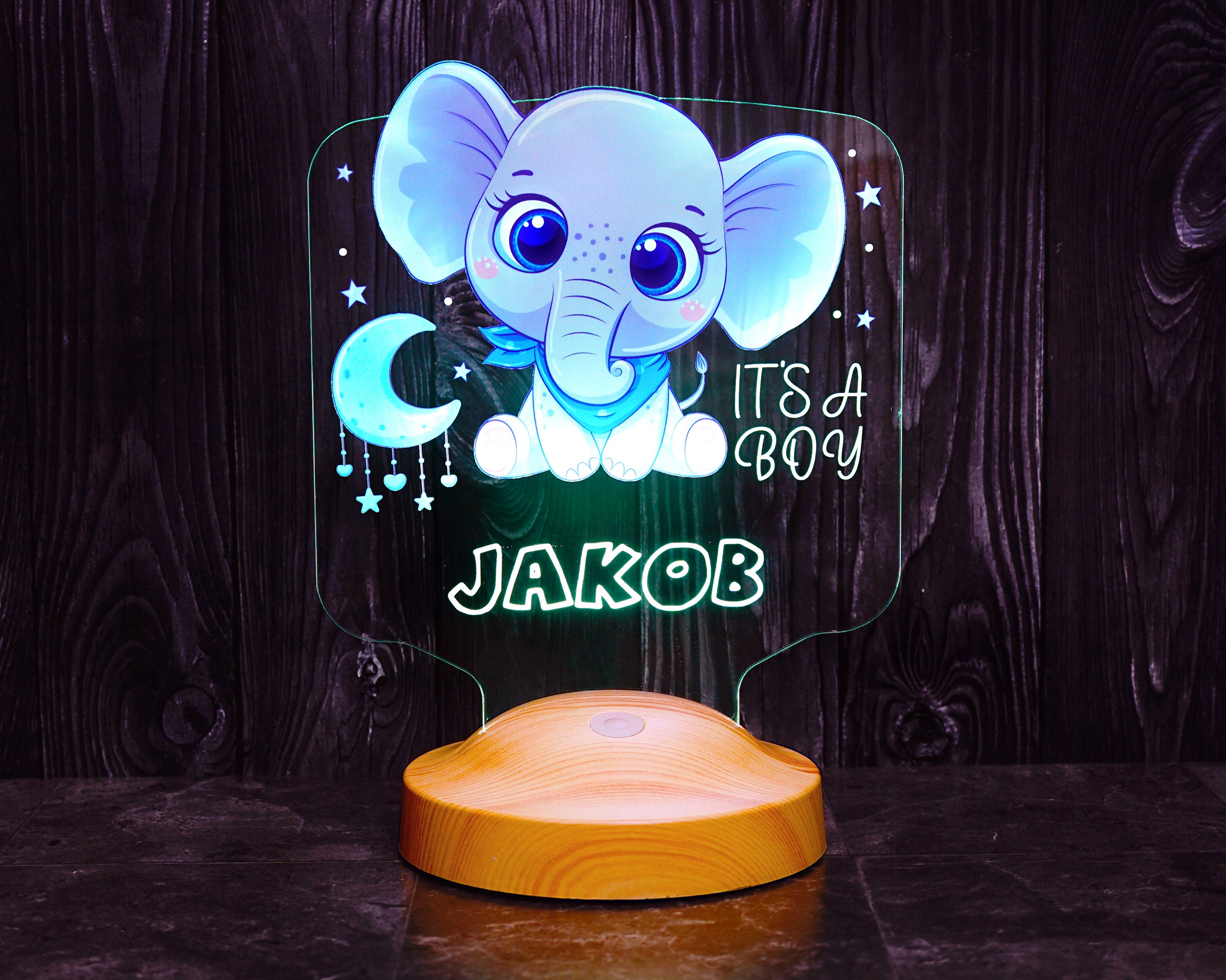 Baby Elefant Baby Geschenk, Elefanten LED Lampe als Nachttisch fürs Kinderzimmer mit Namensgravur, Weihnachtsgeschenk Mädchen oder Jungen