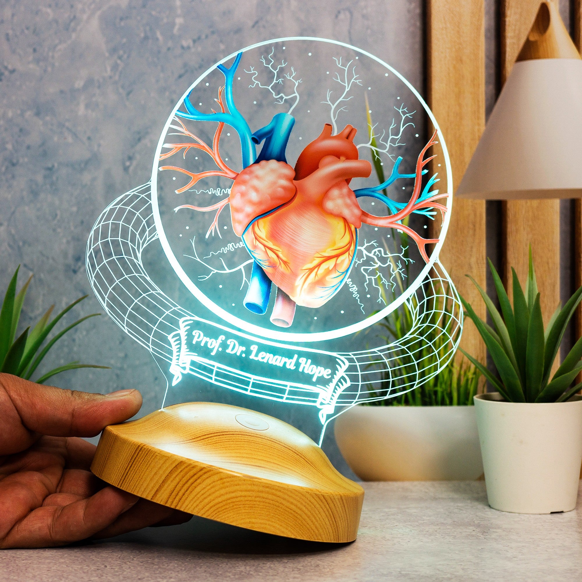 Personalisierte 3D-Lampe für Herzchirurgen, Kardiologengeschenk mit Gravur