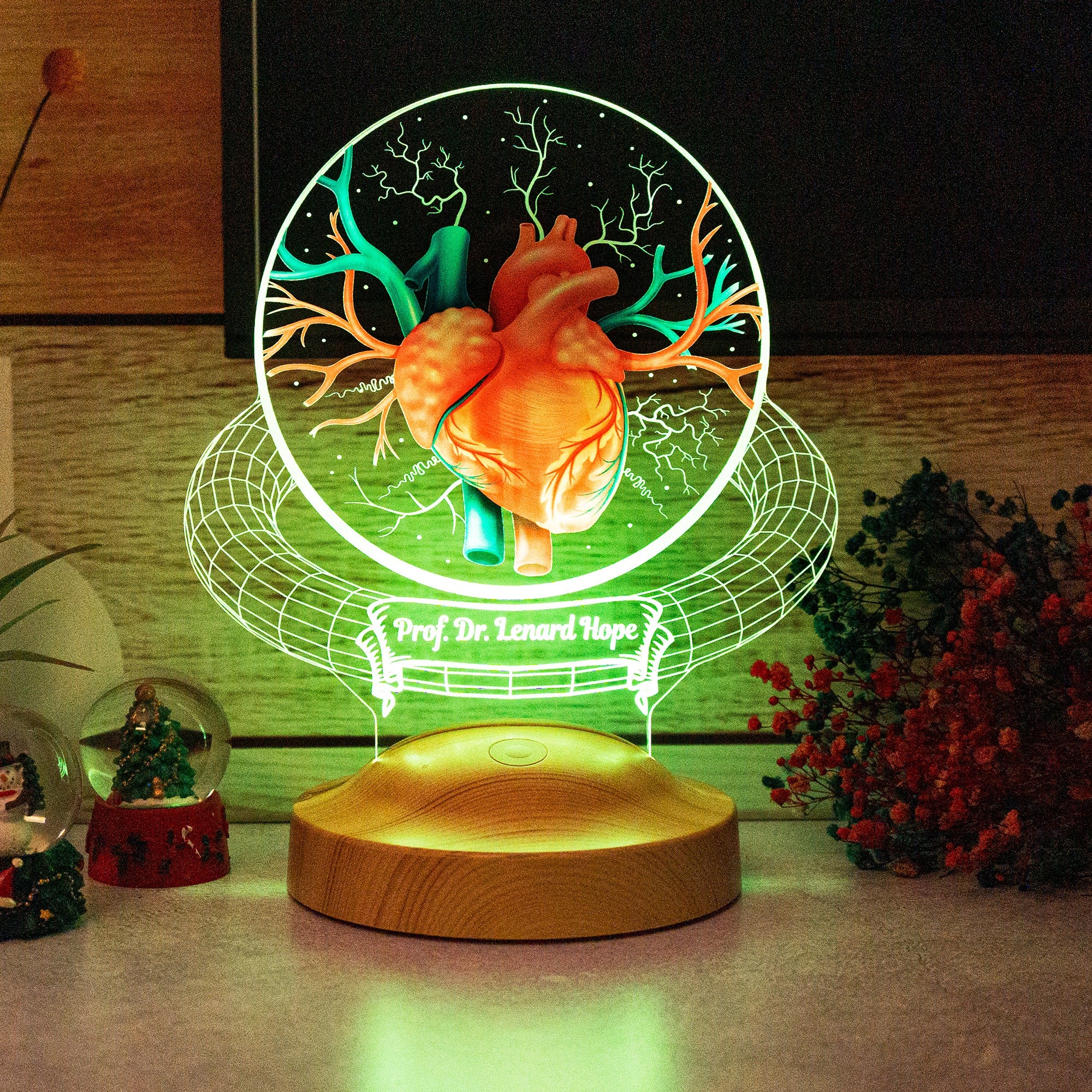 Personalisierte 3D-Lampe für Herzchirurgen, Kardiologengeschenk mit Gravur