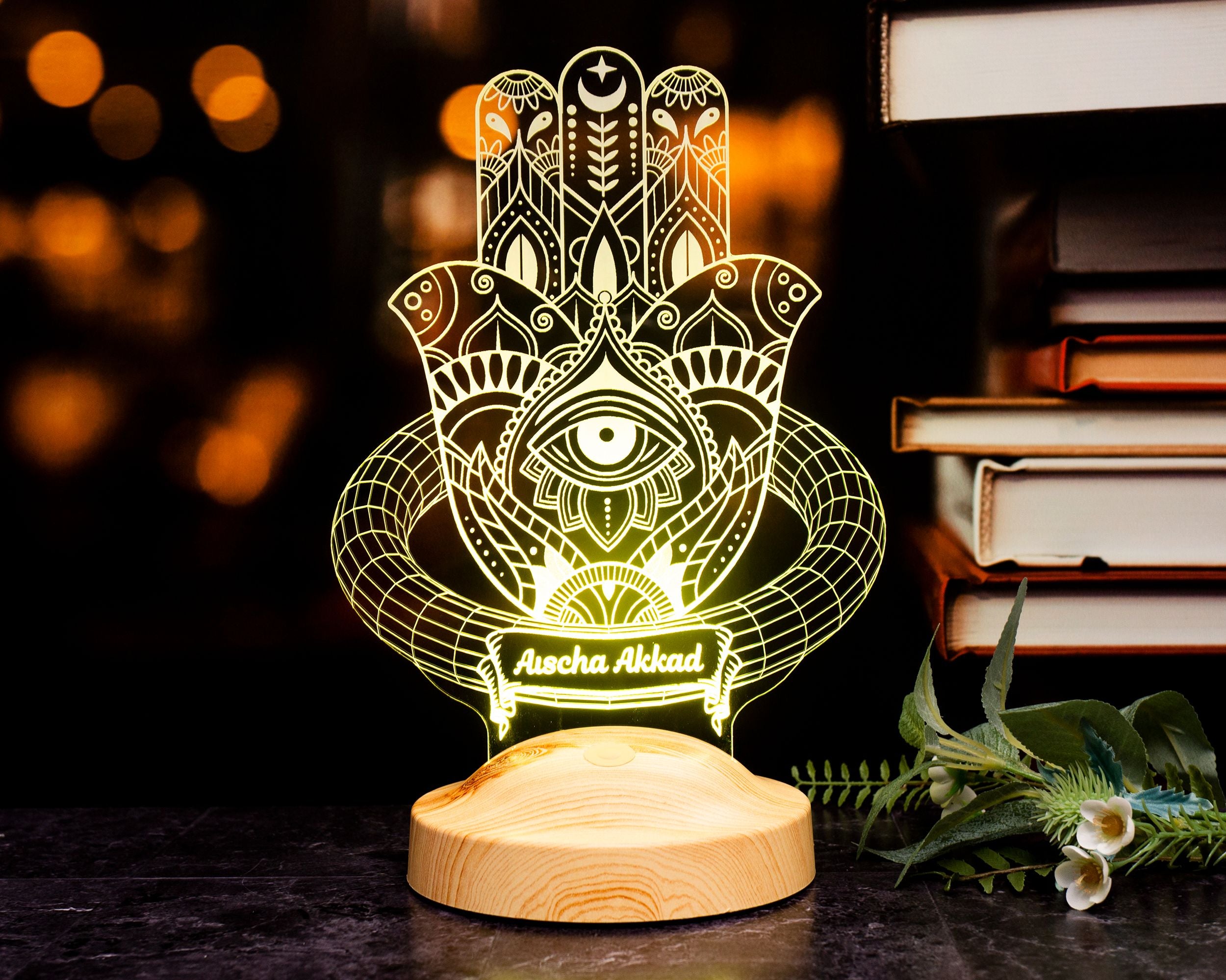 Hamsa Ramadan Deko Islamische Eid Mubarak Dekoration 3D Led Lampe