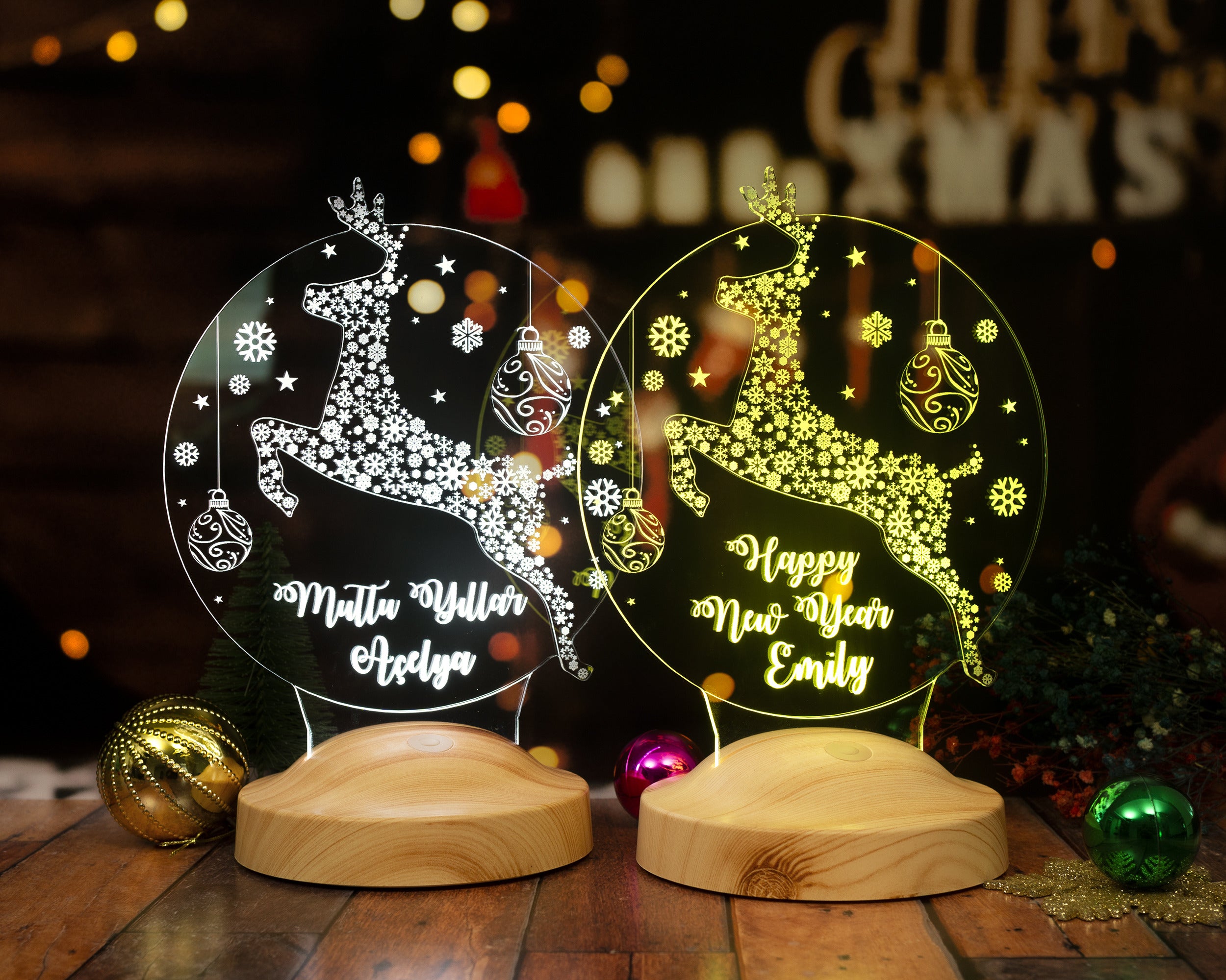 Weihnachtshirsch Personalisierte Lampe Mit Gravur Wunschtext Geschenkbox