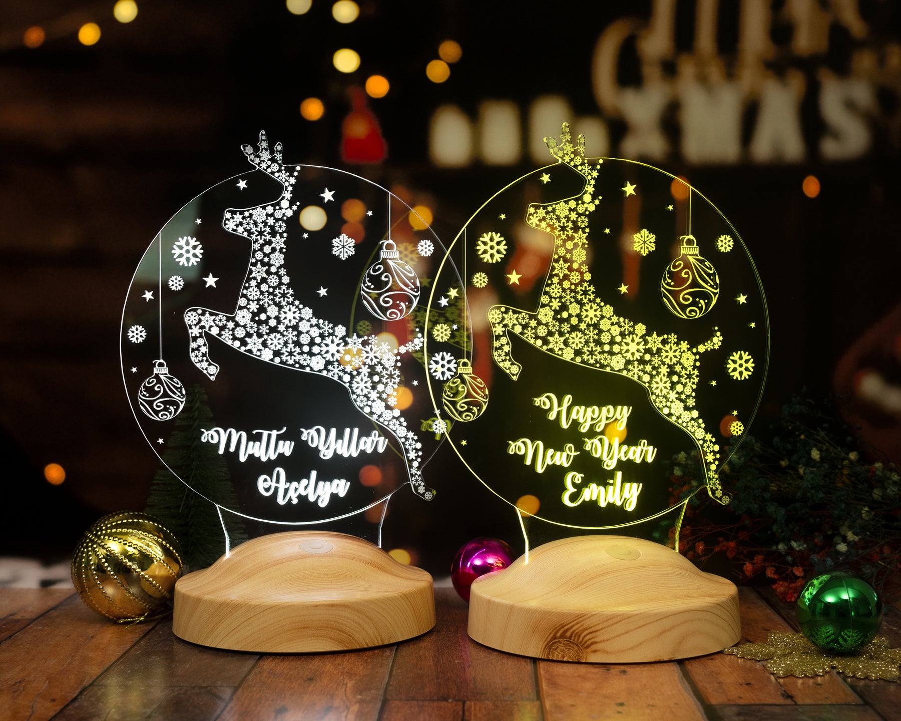 Weihnachtshirsch Personalisierte Lampe Mit Gravur Wunschtext Geschenkbox
