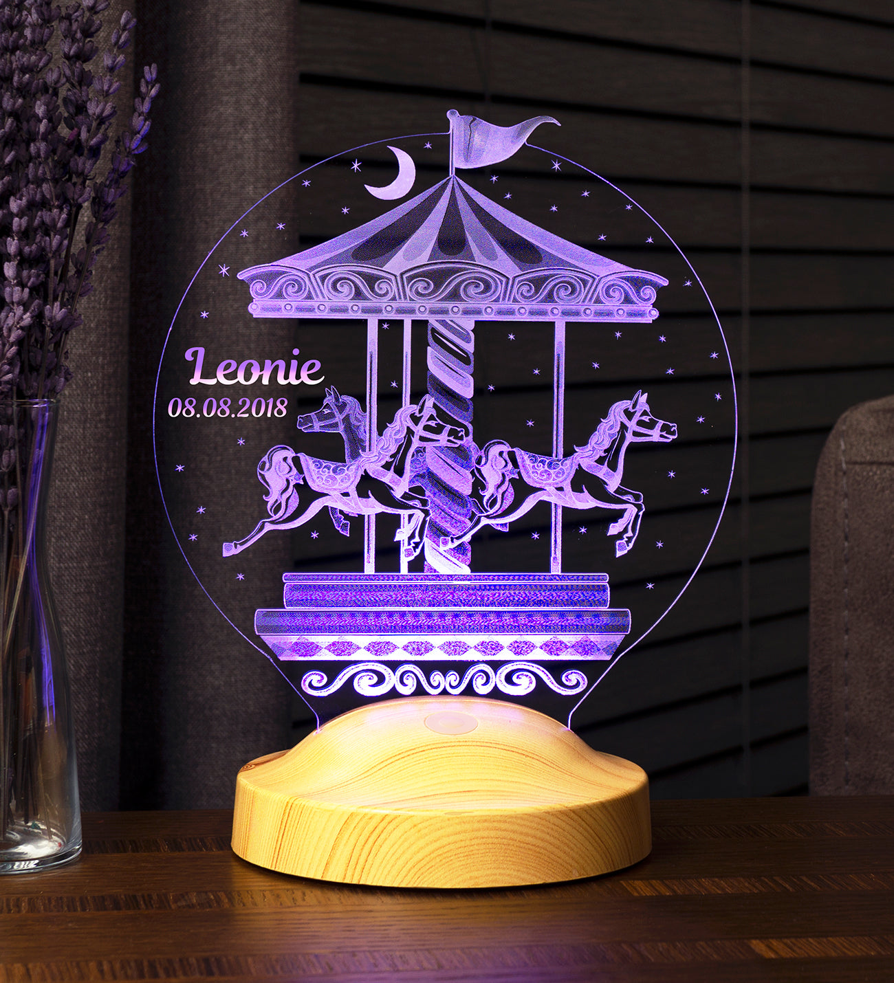 Karussell Personalisierte Lampe Geschenk für Kinder Baby mit Wunschtext