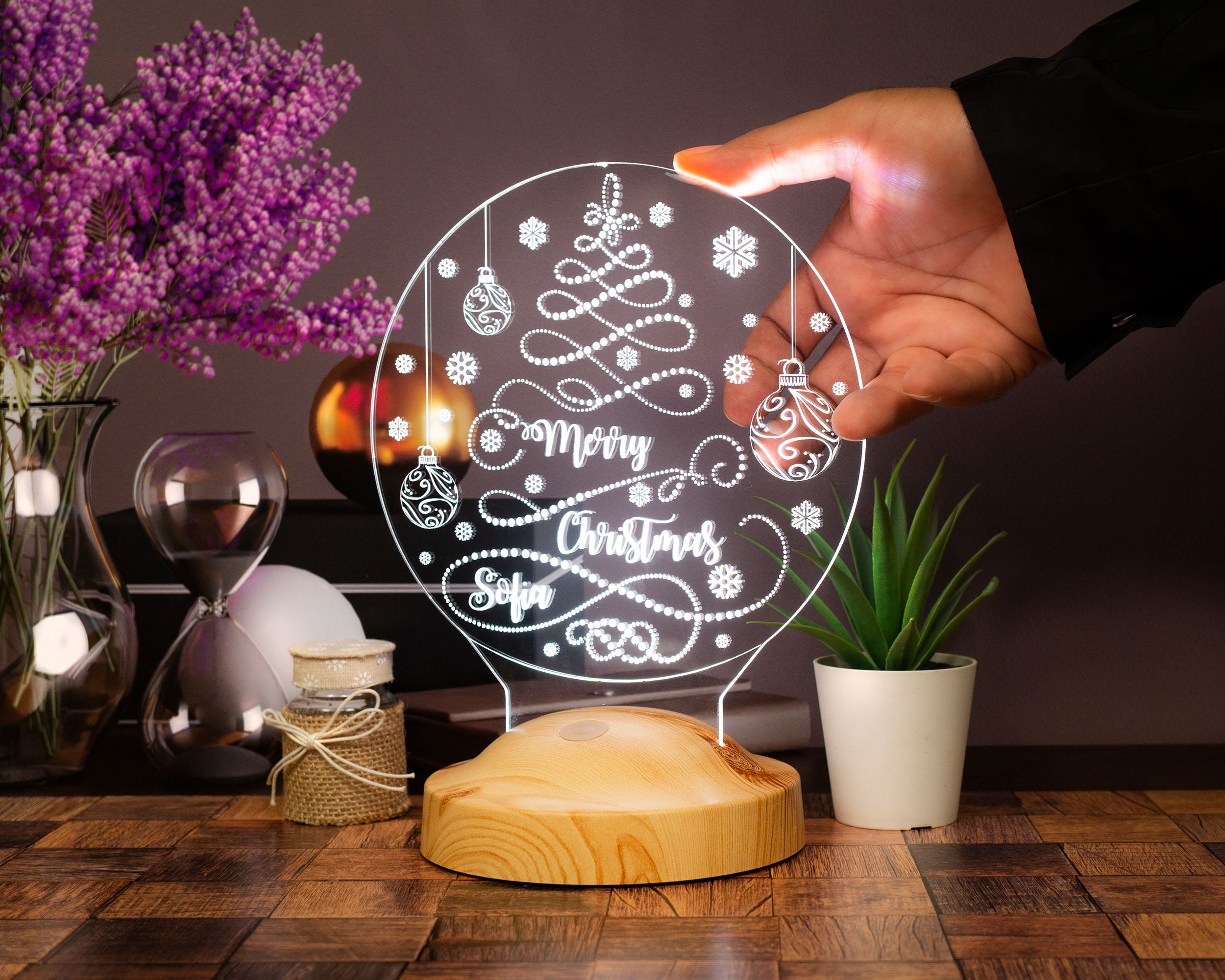 Weihnachtsbaum Motiv Personalisierte Lampe mit Gravur