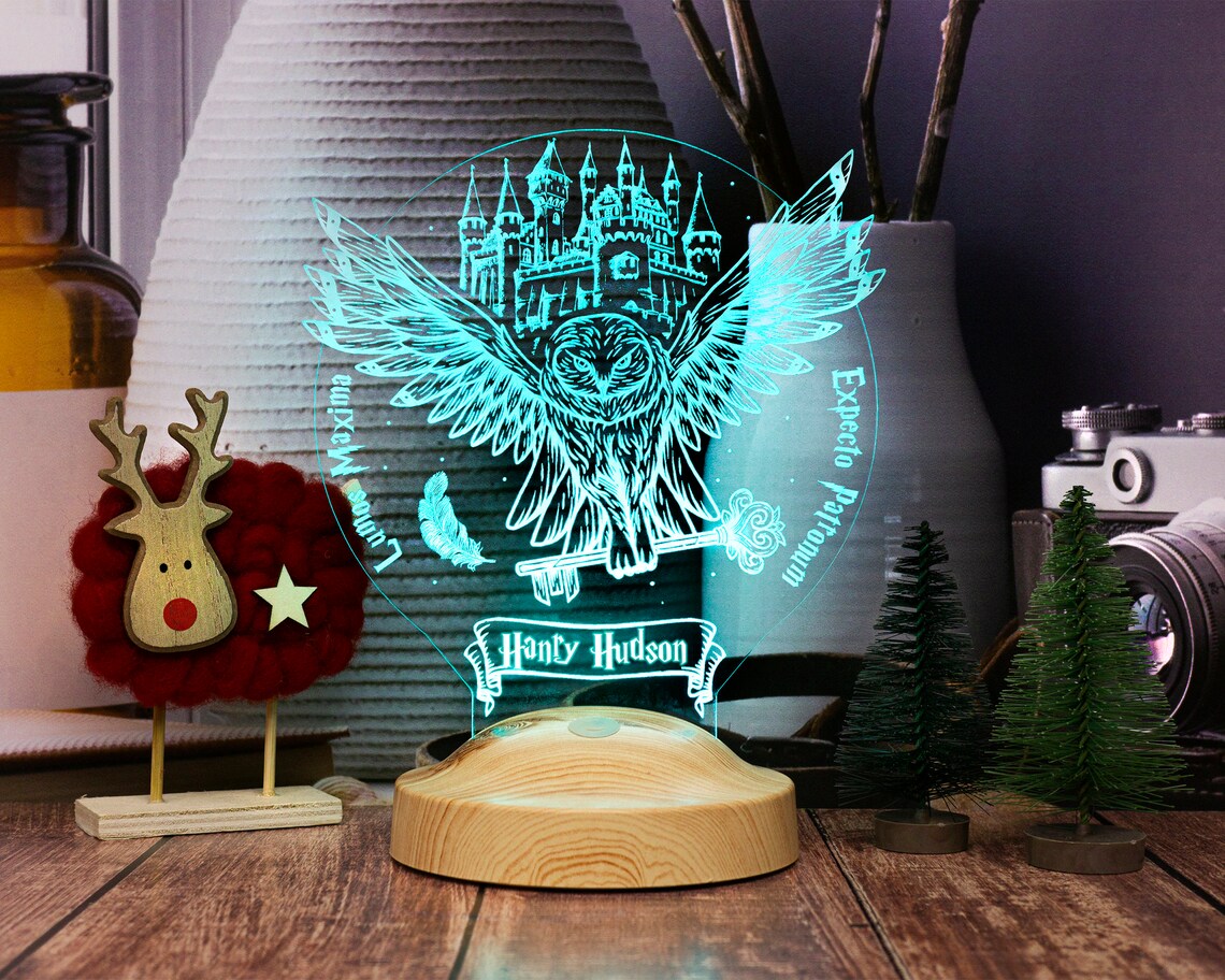 EULE PERSONALISIERTE LAMPE MIT GRAVIERUNG 3D VISION LED NACHTLICHT
