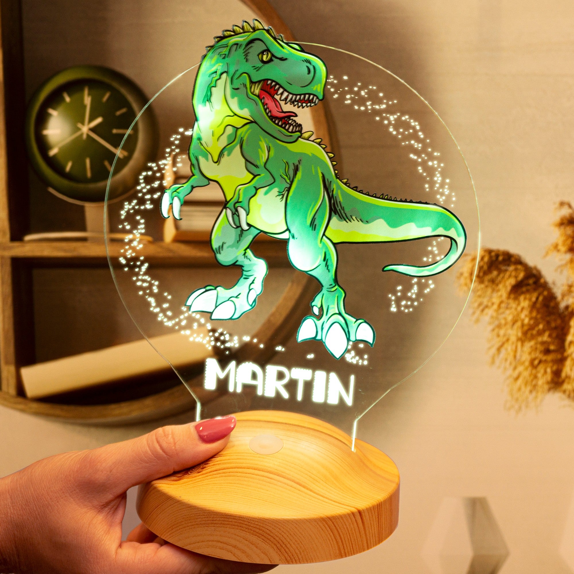 T-REX DINOSAURIER PERSONALISIERTE LAMPE MIT UV DRUCK 3D VISION LED NACHTLICHT