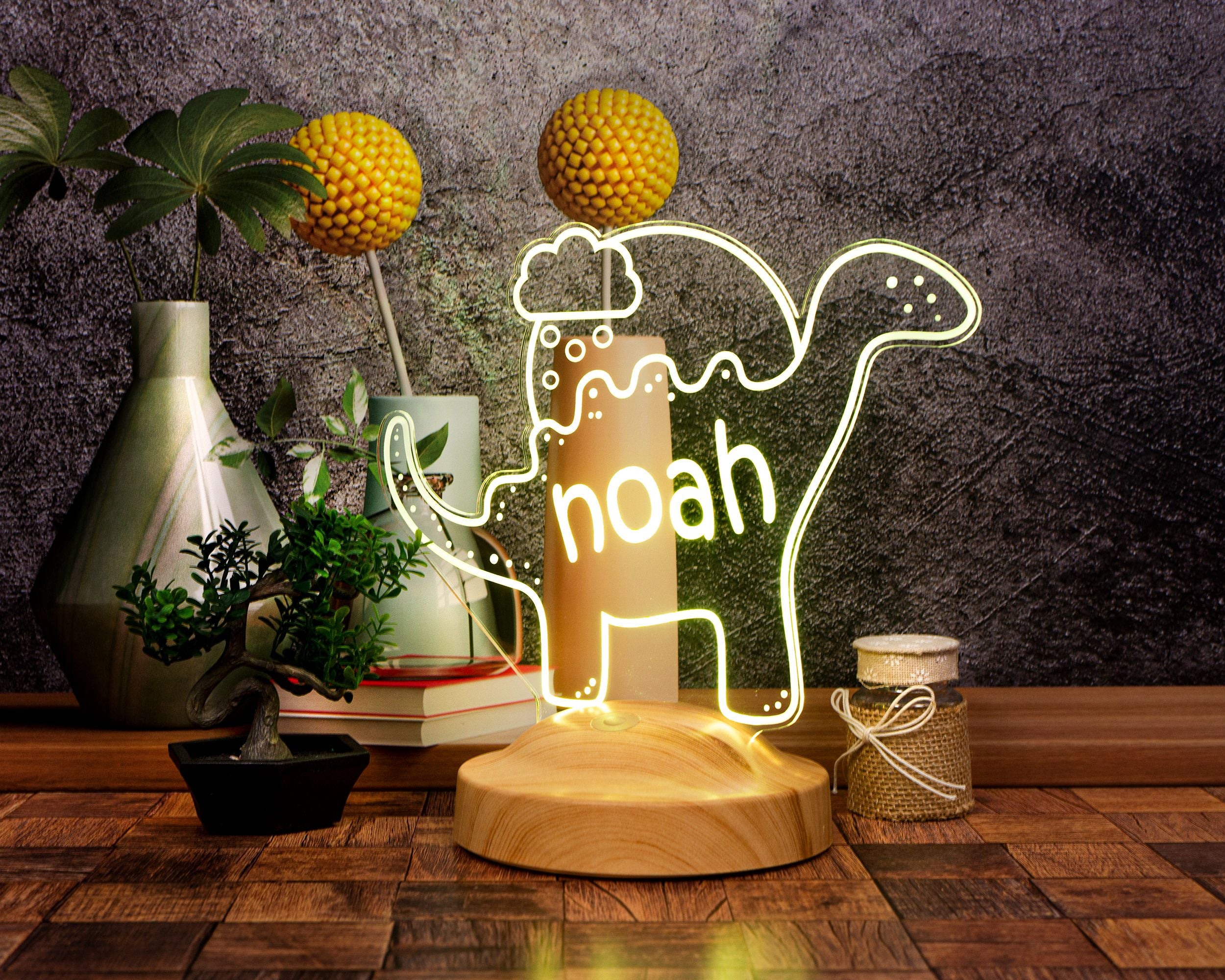 LED Nachtlicht Kinder personalisiert - Dinosaurier Aquarell Dino Lampe