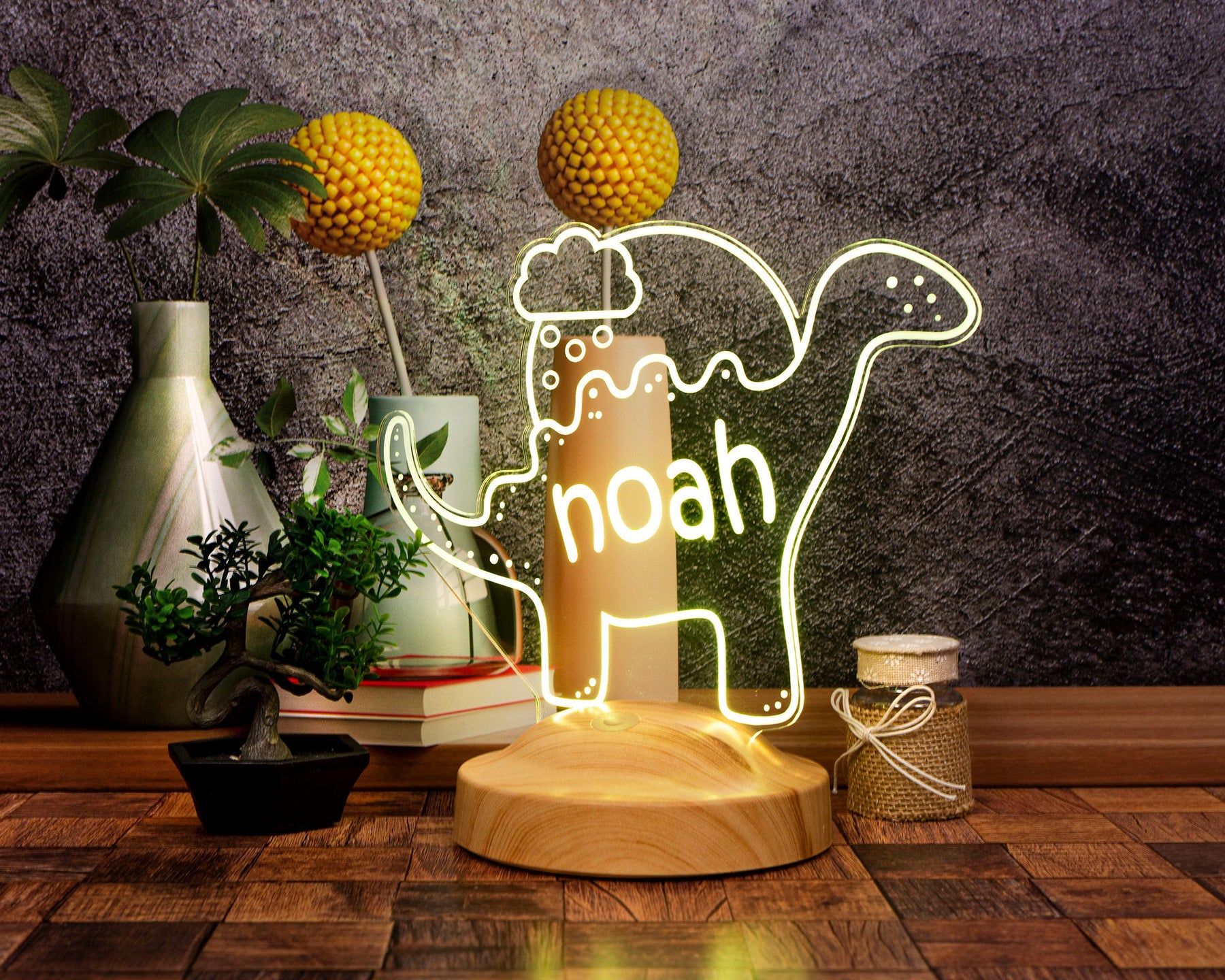LED Nachtlicht Kinder personalisiert - Dinosaurier Aquarell Dino Lampe