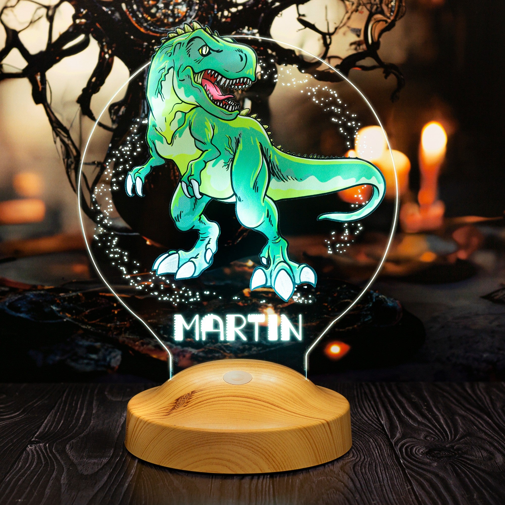 T-REX DINOSAURIER PERSONALISIERTE LAMPE MIT UV DRUCK 3D VISION LED NACHTLICHT