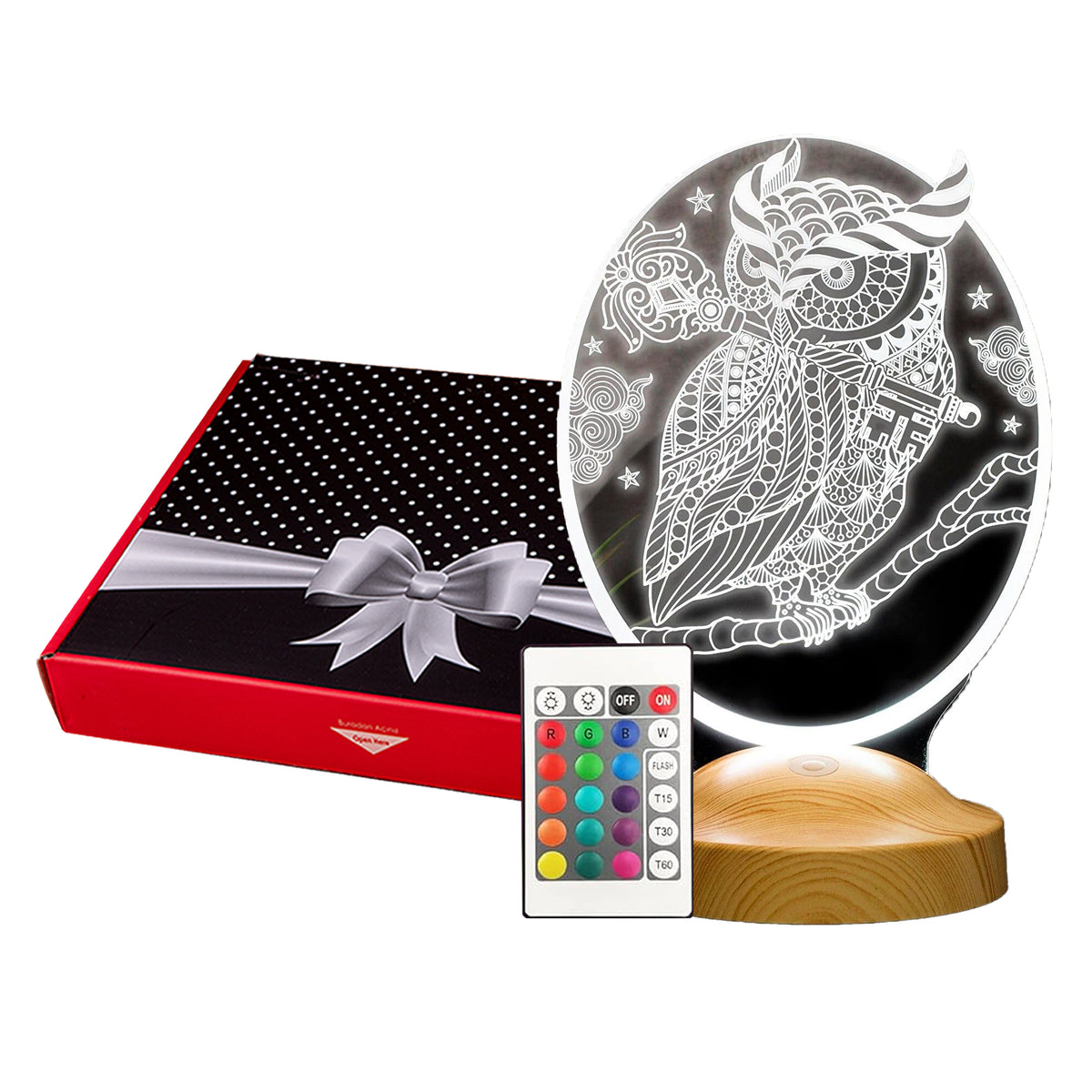EULE PERSONALISIERTE LAMPE MIT GRAVIERUNG 3D VISION LED NACHTLICHT
