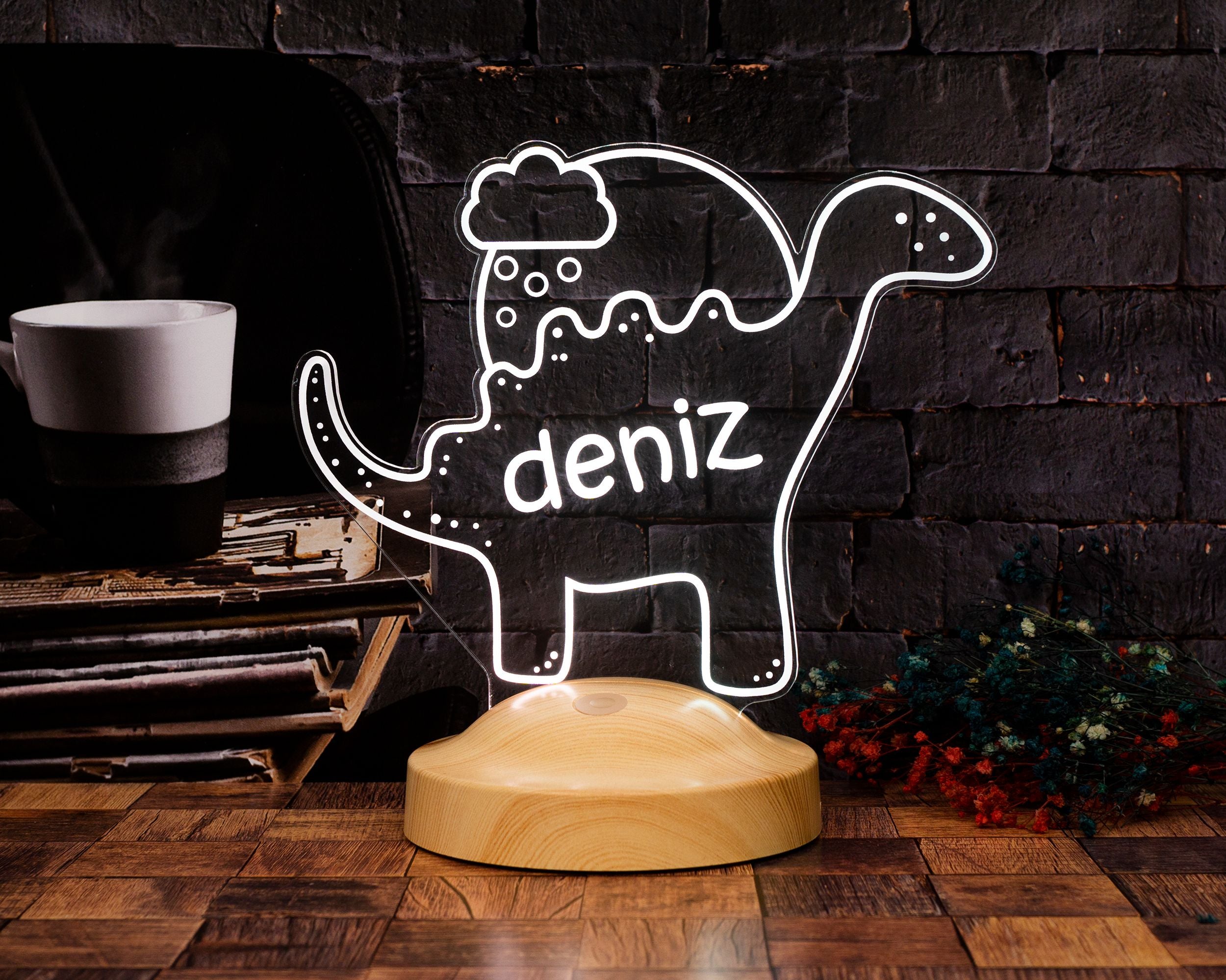 LED Nachtlicht Kinder personalisiert - Dinosaurier Aquarell Dino Lampe