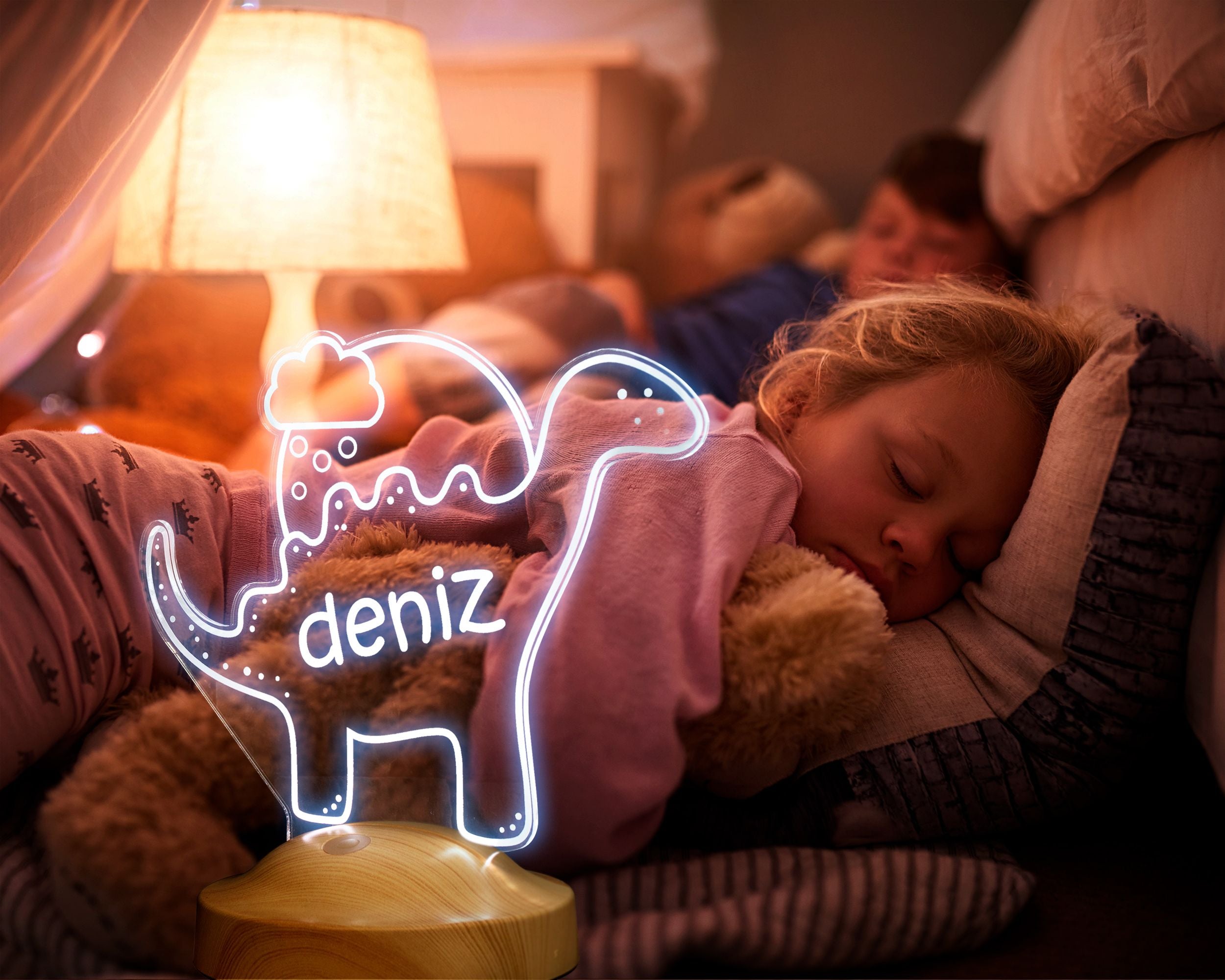LED Nachtlicht Kinder personalisiert - Dinosaurier Aquarell Dino Lampe