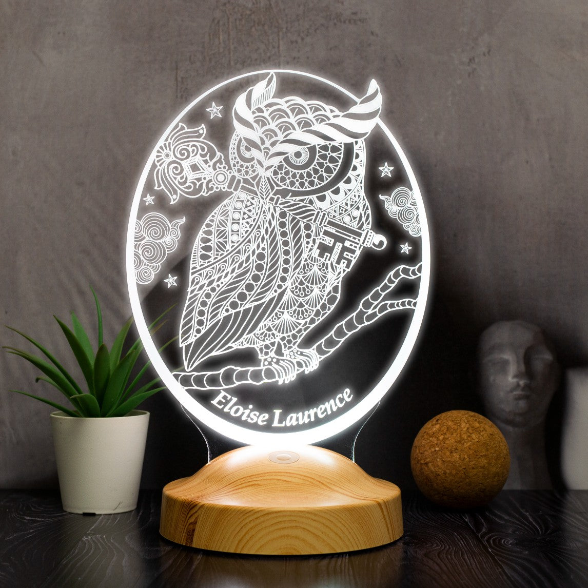 EULE PERSONALISIERTE LAMPE MIT GRAVIERUNG 3D VISION LED NACHTLICHT