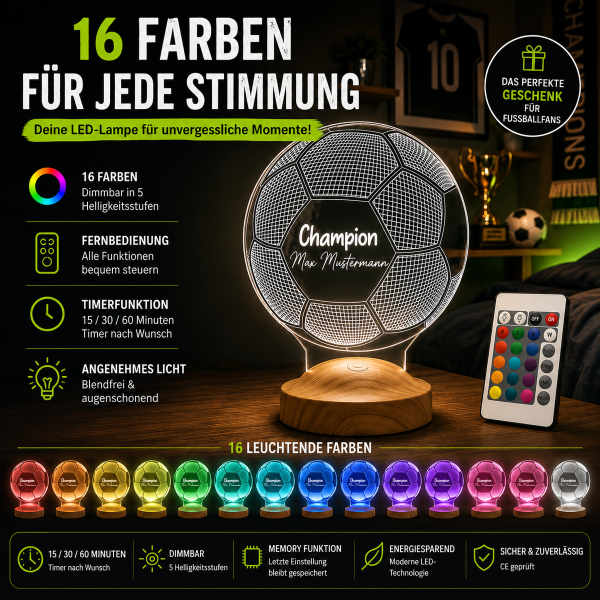 Personalisierte Fußball Lampe mit Wunschtext – das perfekte Geschenk für Fußballfans