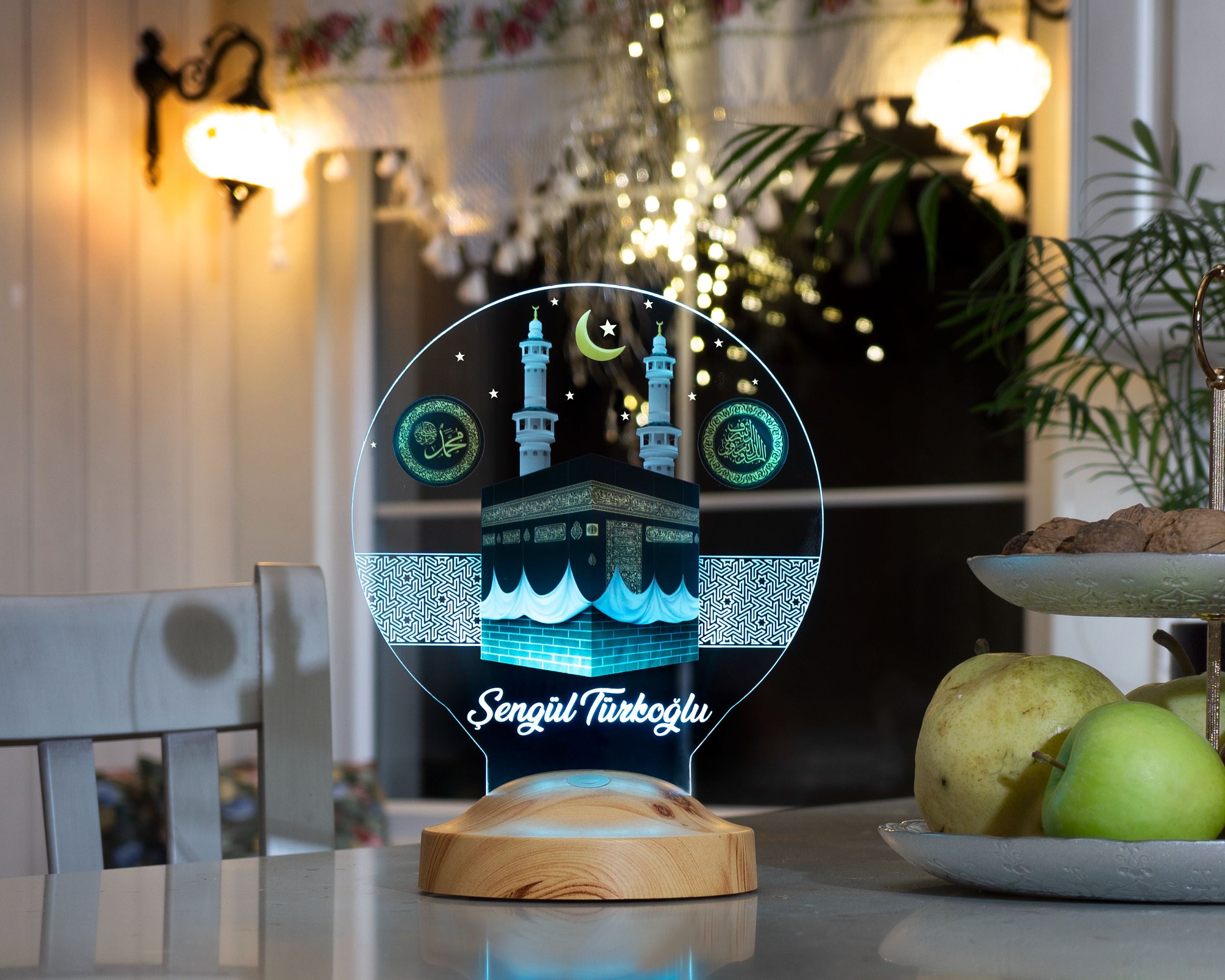 Kaaba Ramadan Deko Islamische Eid Mubarak Dekoration 3D Led Lampe