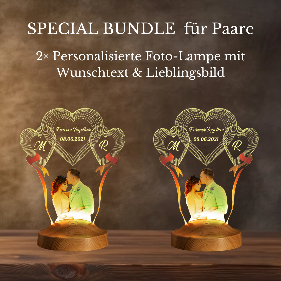 SPECIAL BUNDLE für Paare – 2× Personalisierte Foto-Lampe mit Wunschtext & Lieblingsbild