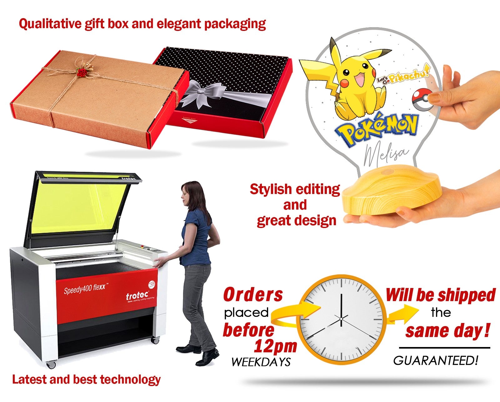 Personalisierte Kinderzimmer Lampe mit UV Druck Pikachu