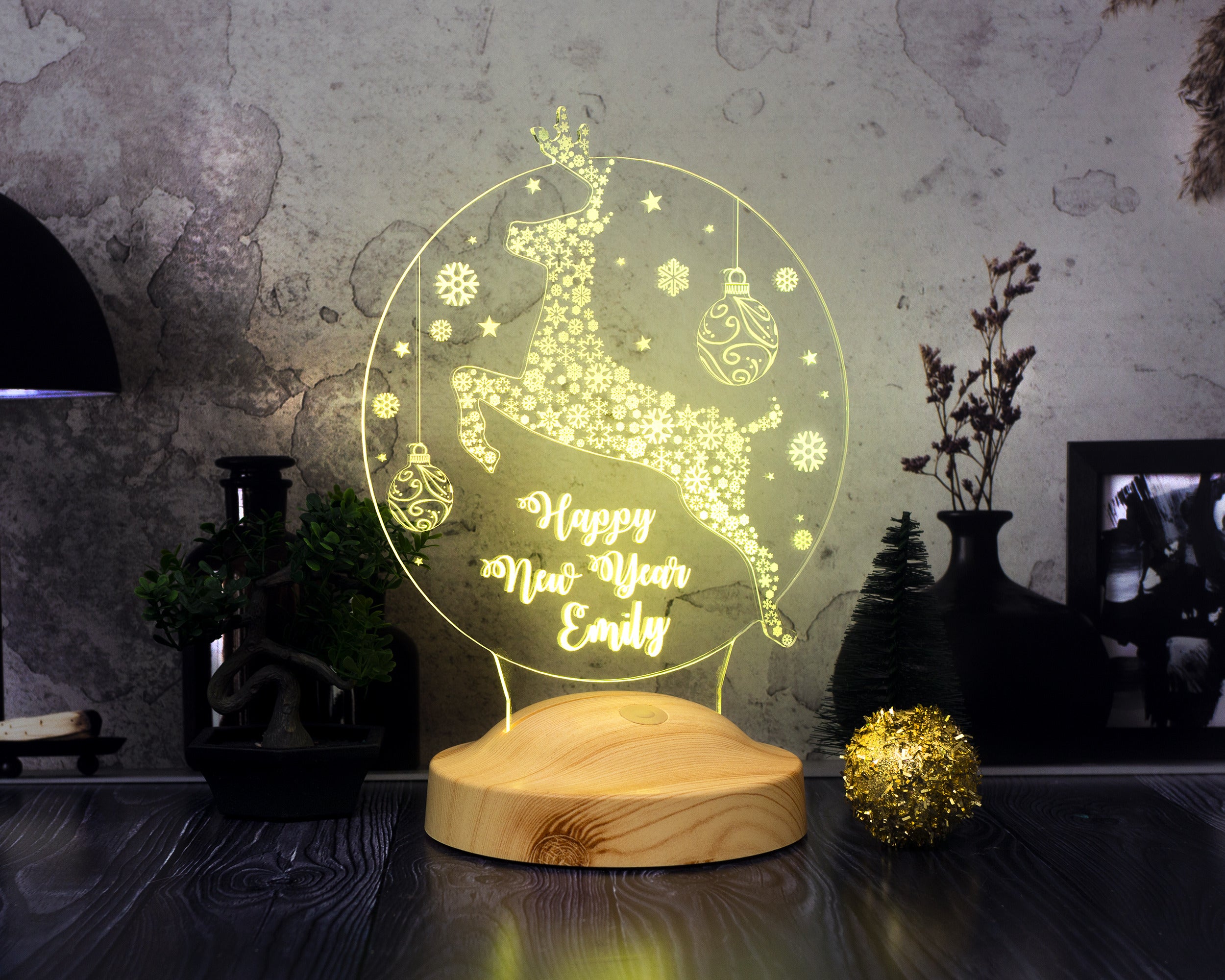 Weihnachtshirsch Personalisierte Lampe Mit Gravur Wunschtext Geschenkbox