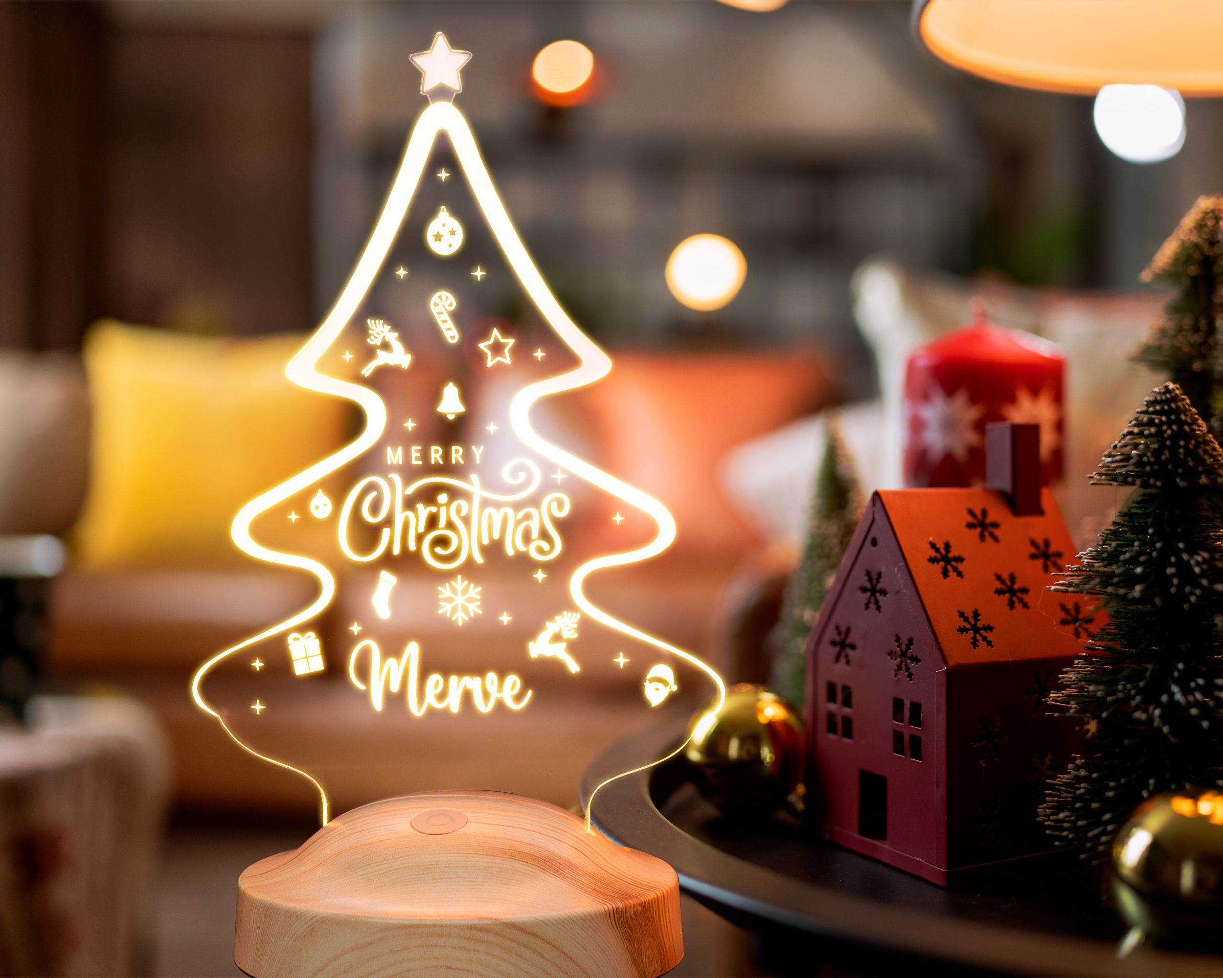 Weihnachtsbaum Süße Motiv Personalisierte Lampe mit Gravur