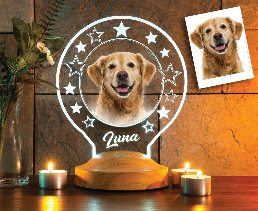 Personalisiertes Rund Acryl-Licht "Dein Haustier" mit Foto - LED Lampe aus Acryl mit Foto, Namen gestalten | LED Acryl Lampe personalisiert