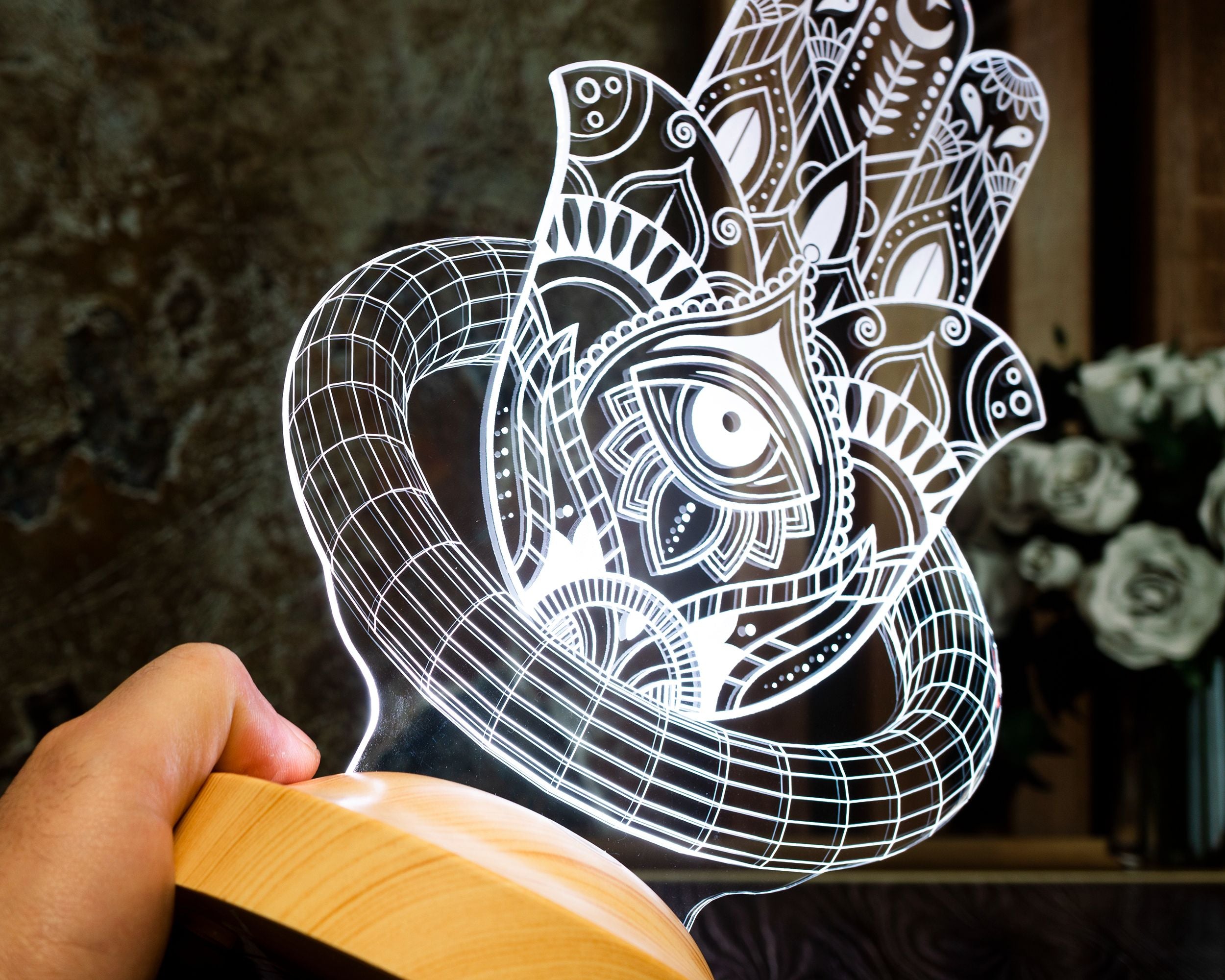 Hamsa Ramadan Deko Islamische Eid Mubarak Dekoration 3D Led Lampe