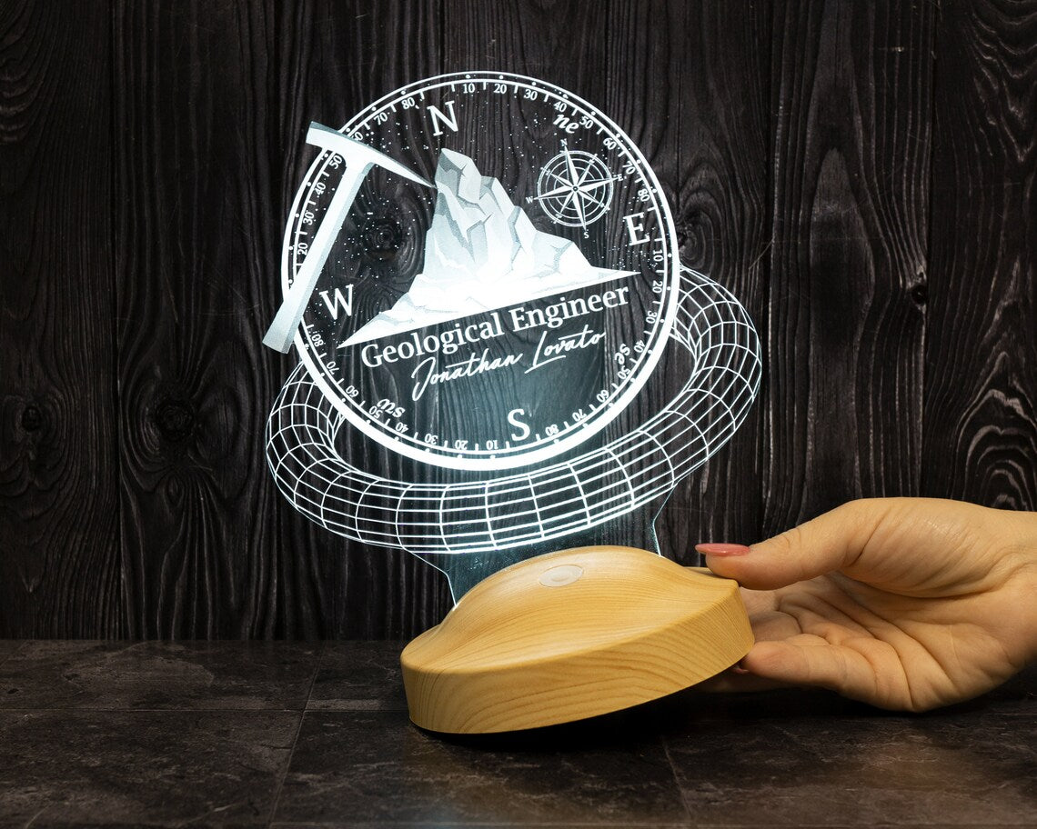 Geologe, Geophysiker Led Lampe mit Namensgravur, Junge Geomorphologen Geschenkidee, Ingenieurgeologie 3D Nachtlicht