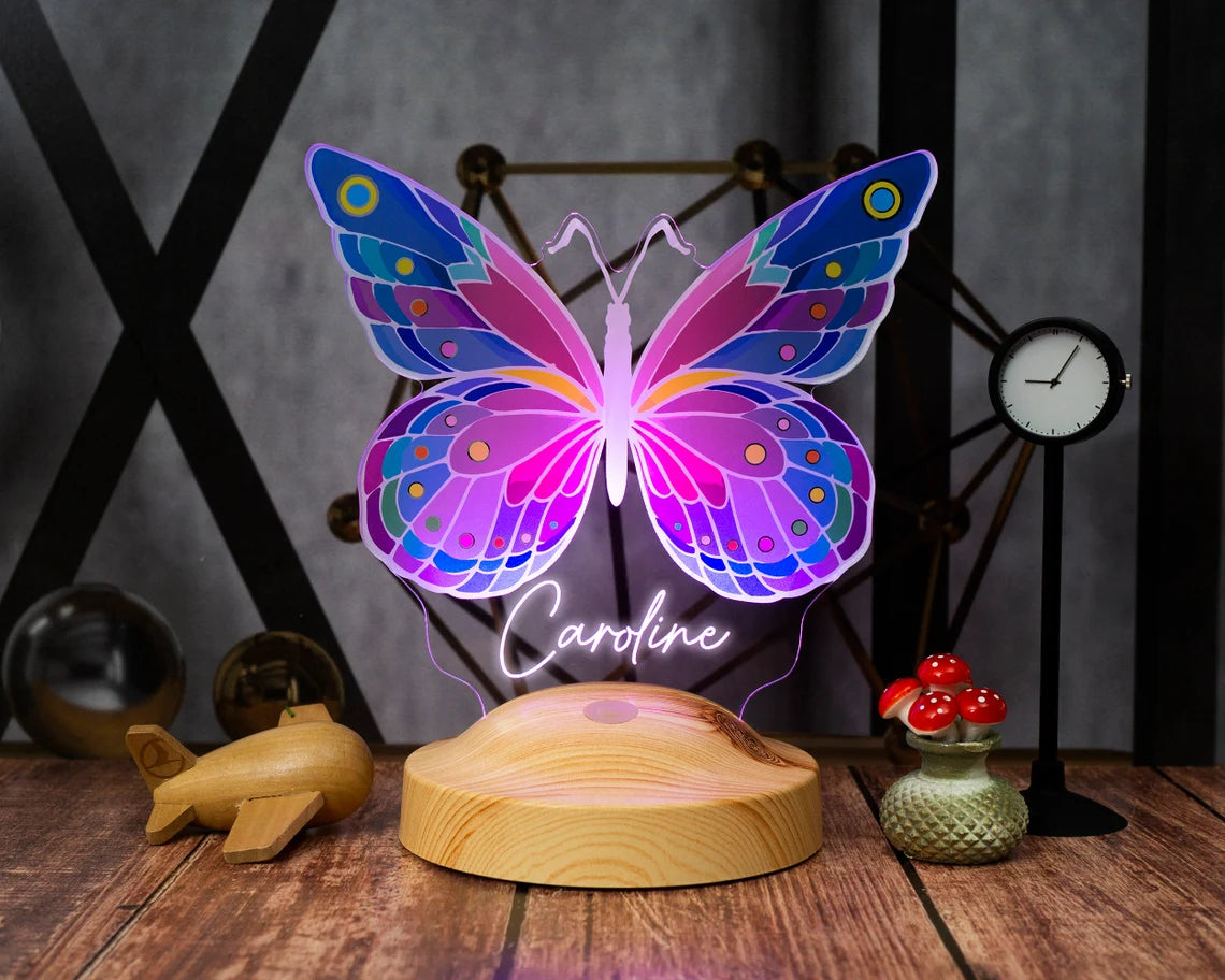 Personalisiertes farbige 3D UV Nachtlicht mit Schmetterling, Schmetterlings-Geschenke, Kinderzimmer-Dekor