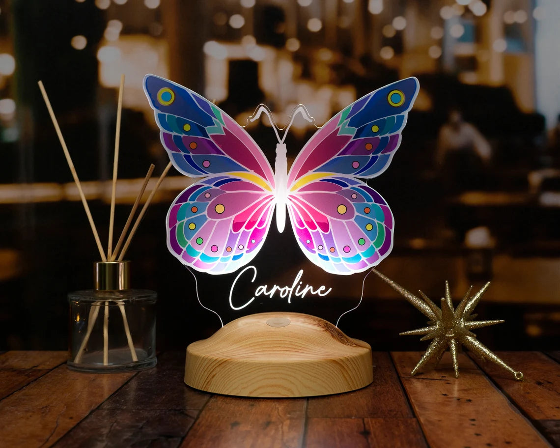 Personalisiertes farbige 3D UV Nachtlicht mit Schmetterling, Schmetterlings-Geschenke, Kinderzimmer-Dekor