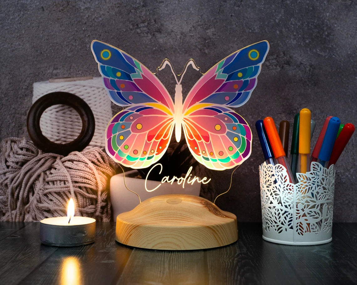 Personalisiertes farbige 3D UV Nachtlicht mit Schmetterling, Schmetterlings-Geschenke, Kinderzimmer-Dekor