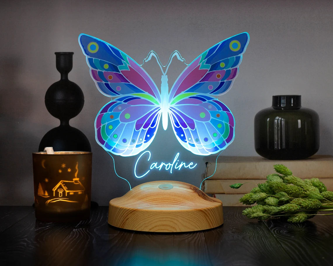 Personalisiertes farbige 3D UV Nachtlicht mit Schmetterling, Schmetterlings-Geschenke, Kinderzimmer-Dekor