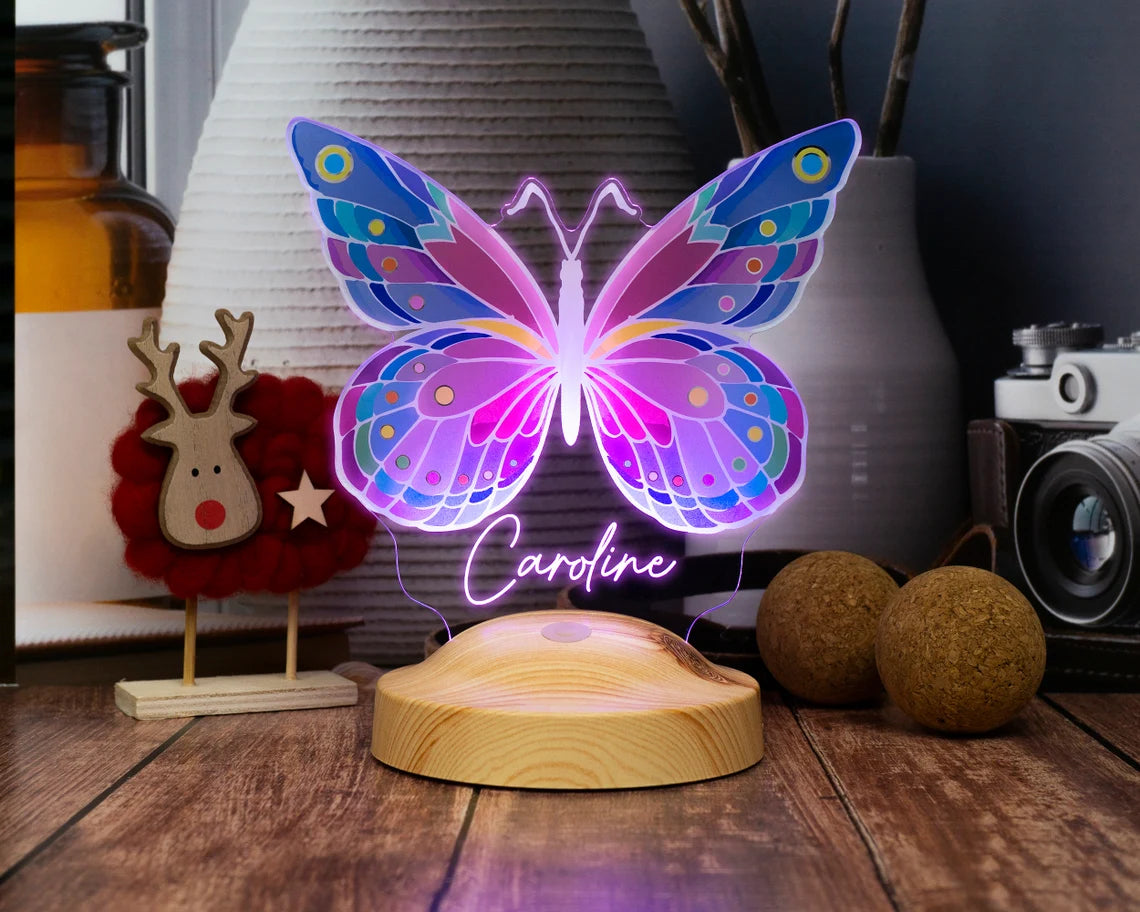 Personalisiertes farbige 3D UV Nachtlicht mit Schmetterling, Schmetterlings-Geschenke, Kinderzimmer-Dekor