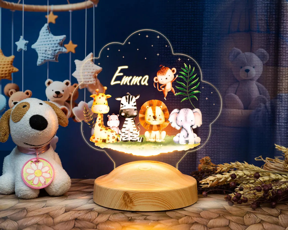 Personalisierte LED Safari-Babytiere Lampe – Das perfekte Geschenk für Kinder