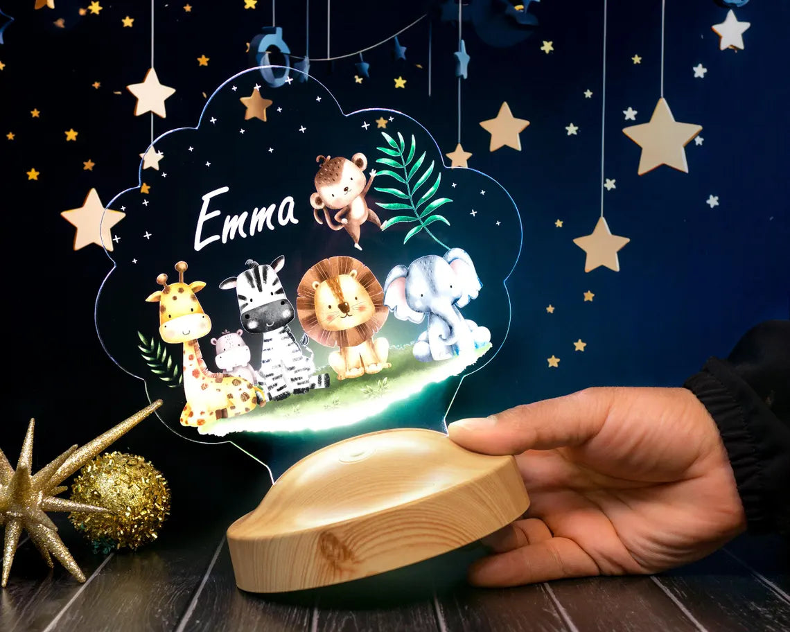 Personalisierte LED Safari-Babytiere Lampe – Das perfekte Geschenk für Kinder