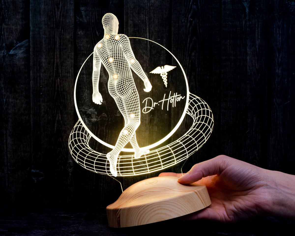 3D Physio Led Lampe mit Namensgravur, Weihnachtsgeschenke für Physiotherapeuten, Physiotherapeut Geschenk