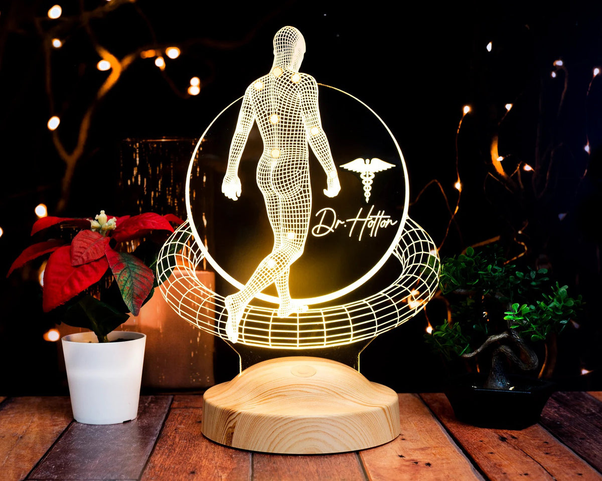 3D Physio Led Lampe mit Namensgravur, Weihnachtsgeschenke für Physiotherapeuten, Physiotherapeut Geschenk