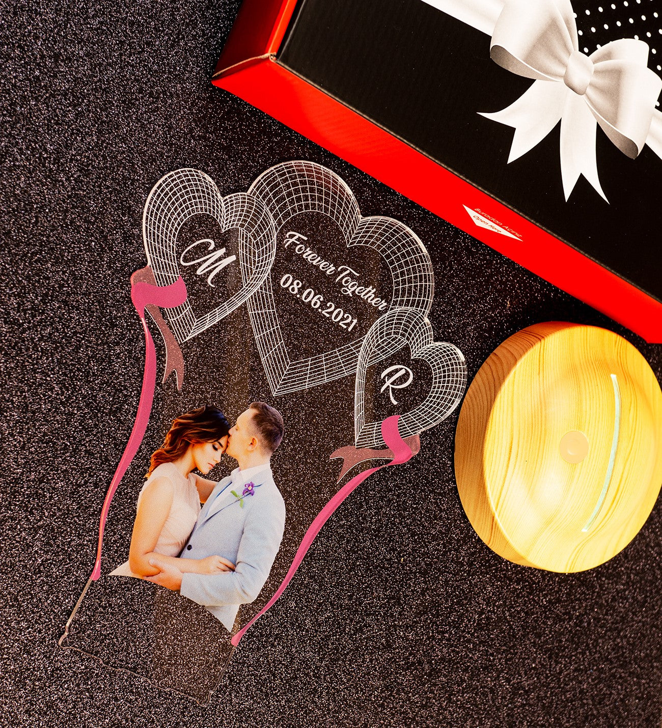 Personalisiert Foto-Lampe mit Wunschtext – Geschenk mit persönlichem Bild