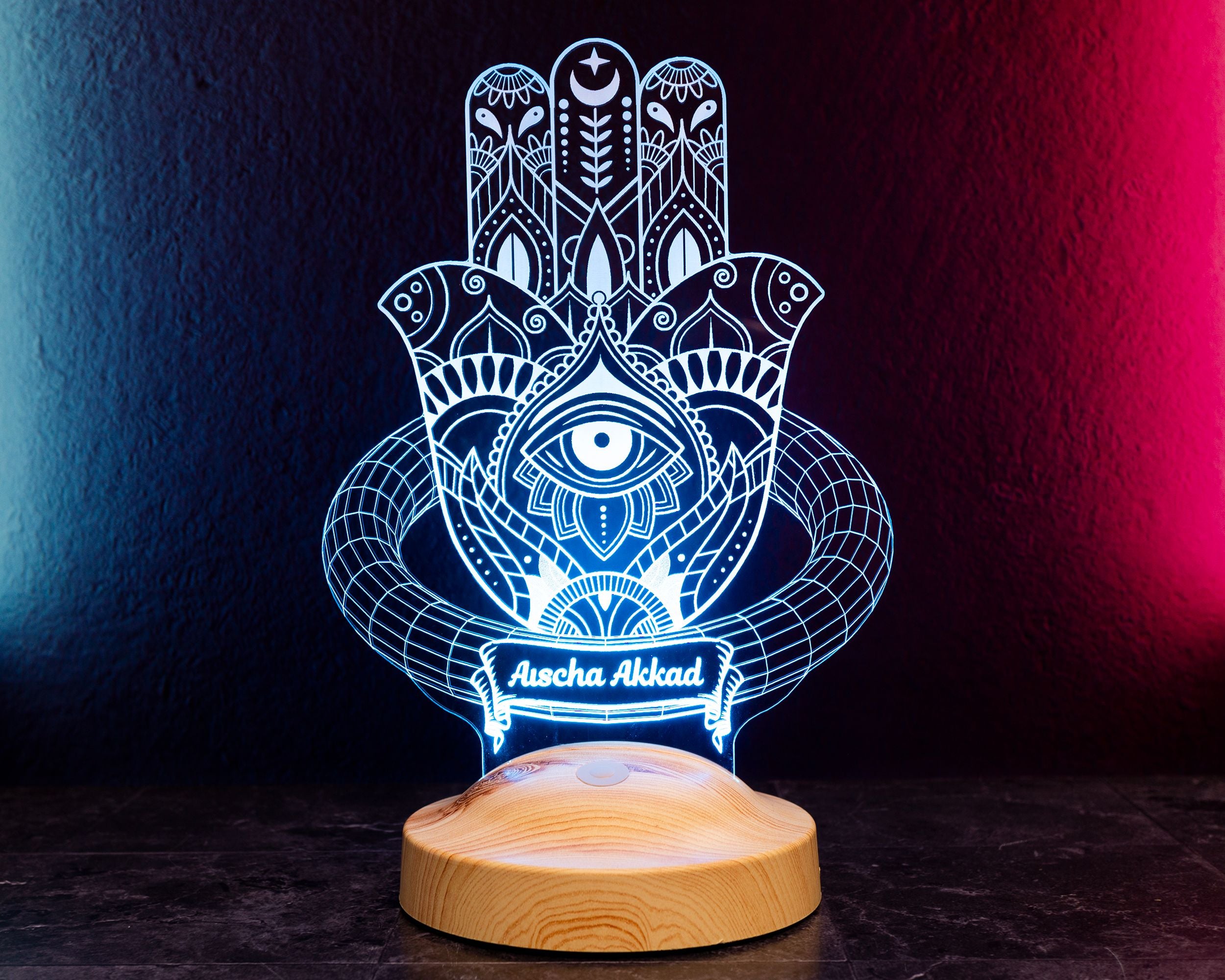 Hamsa Ramadan Deko Islamische Eid Mubarak Dekoration 3D Led Lampe