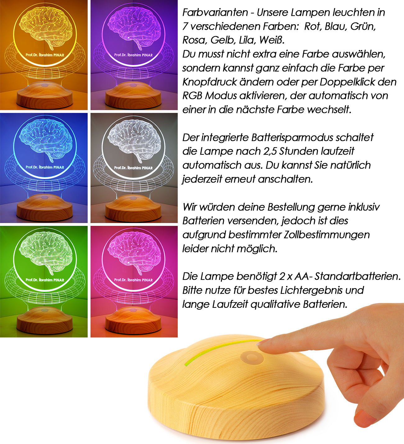 Personalisierte Gehirn 3D-Lampe für Schulpsychologen, Psychologie mit Gravur