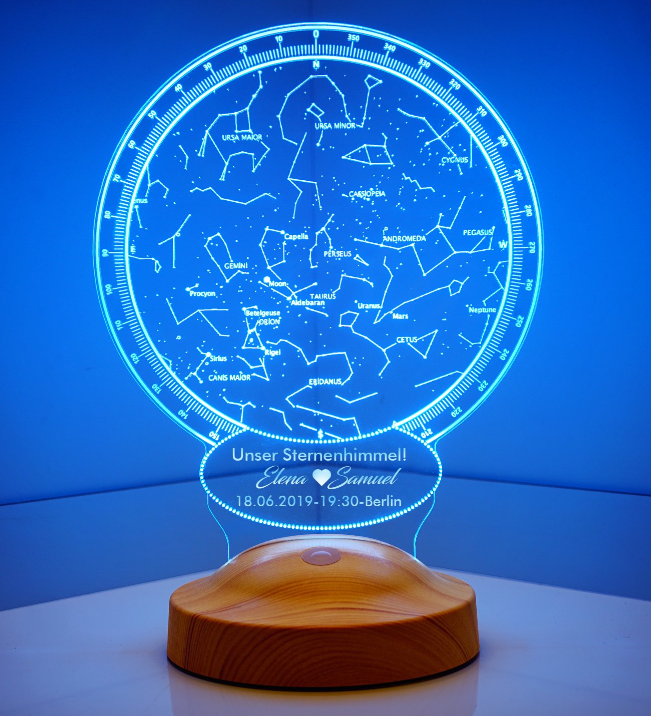 Deine persönliche Stern Himmelsstern MondLampe mit Wunschtext Nachthimmel