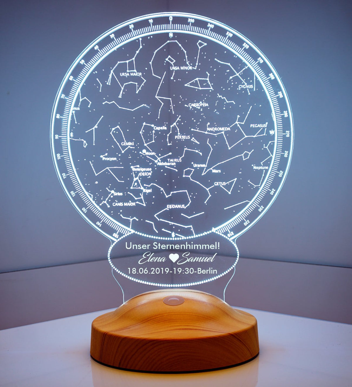 Deine persönliche Stern Himmelsstern MondLampe mit Wunschtext Nachthimmel