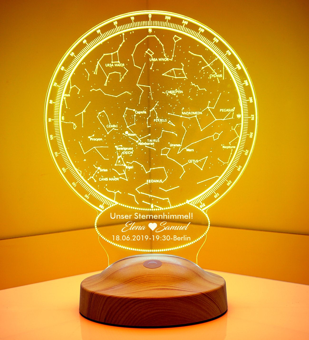 Deine persönliche Stern Himmelsstern MondLampe mit Wunschtext Nachthimmel