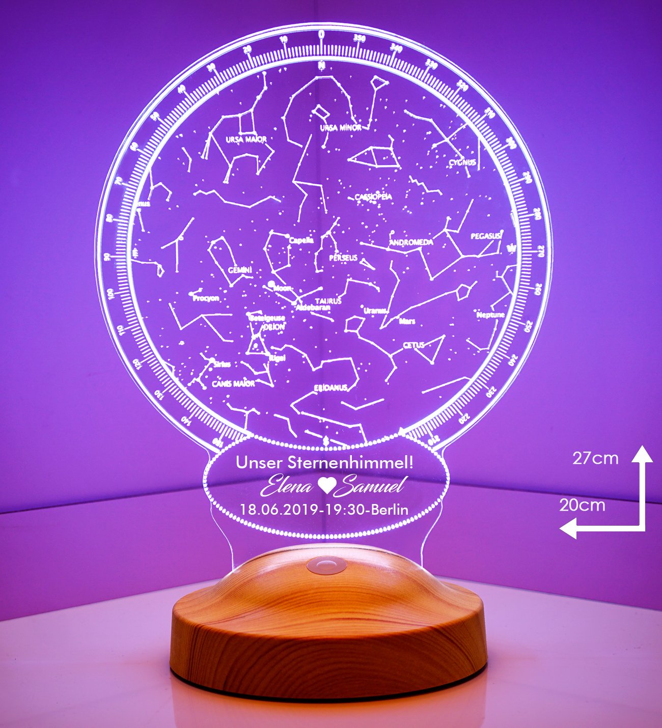 Deine persönliche Stern Himmelsstern MondLampe mit Wunschtext Nachthimmel