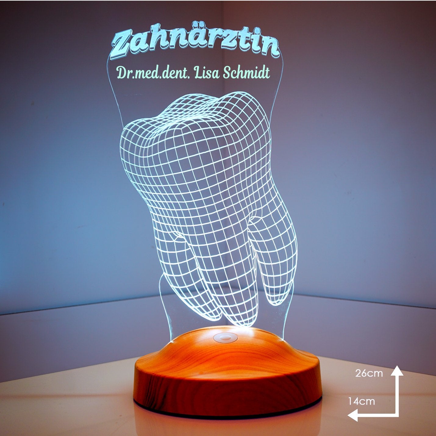 Personalisierte Lampe mit Gravur zahnärztin