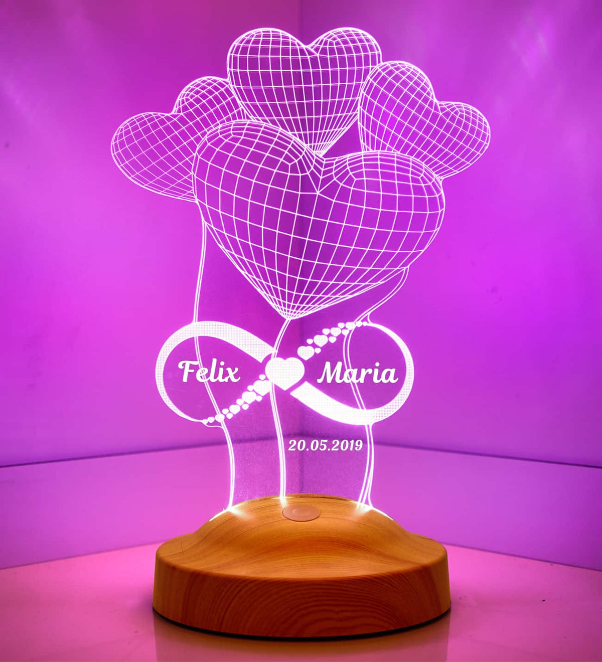 Ballon-Herzen Unendlichkeit für die Frau Personalisierte Lampe mit Gravur