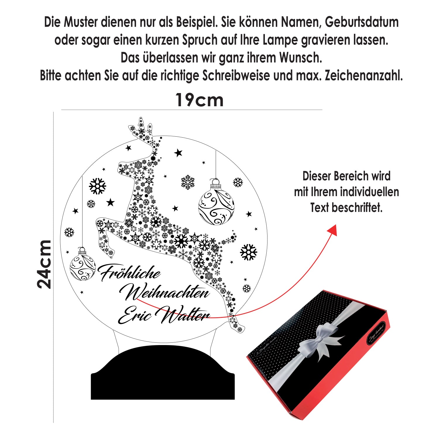 Weihnachtshirsch Personalisierte Lampe Mit Gravur Wunschtext Geschenkbox