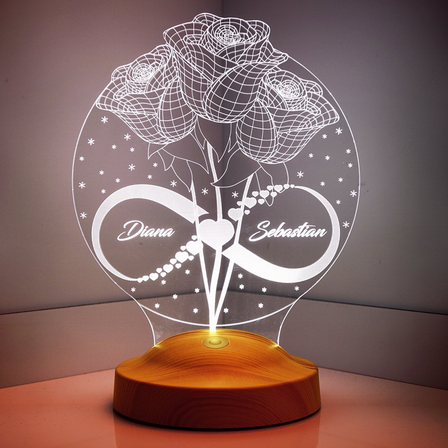 Rosen und Ewigkeit Personalisierte Geschenke Lampe mit Wunschtext